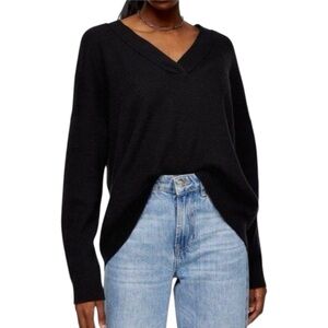 Topshop Black Ribbed V-Neck Sweater Women’s Medium 8-10 Slouchy NWT
